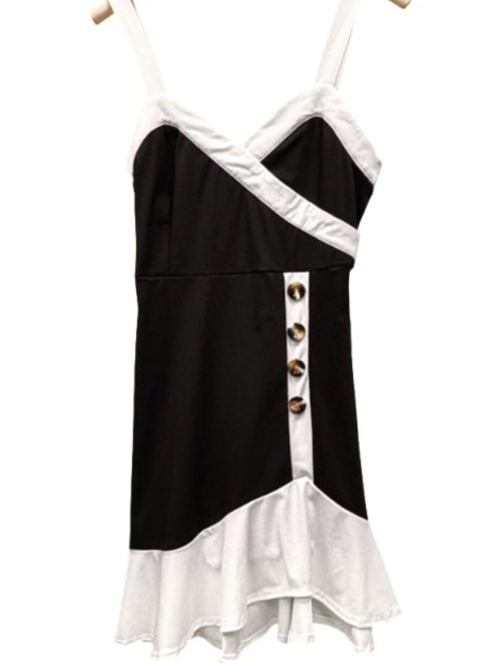 DressFo White Black Retro Dress Breathable Flattering Wrap Style V-neck Tailored